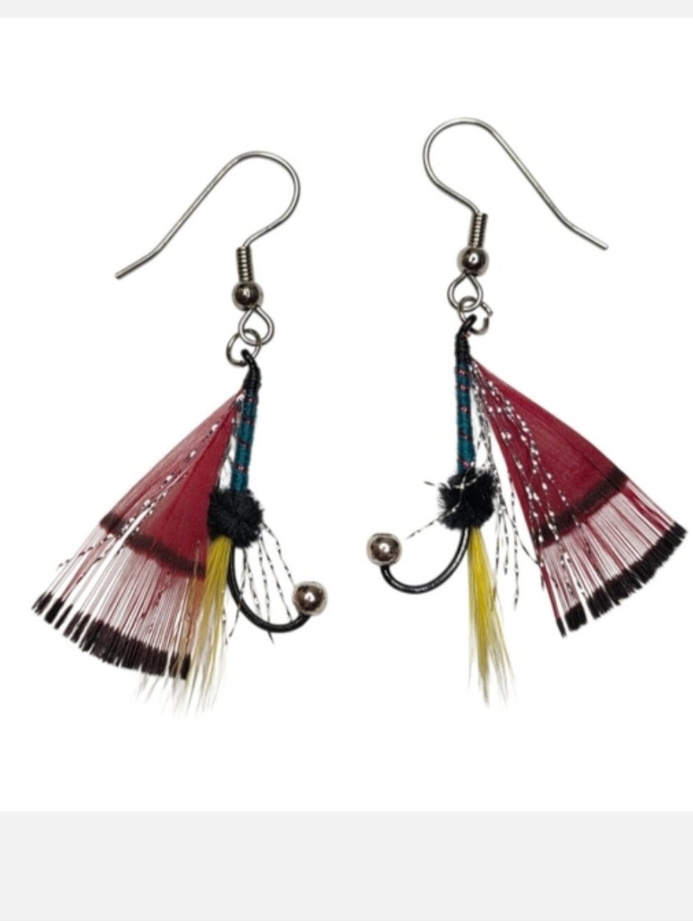 Handmade Artisan Fly Fishing Lure & Hook Earrings Fish Hunting Fashion Jewelry